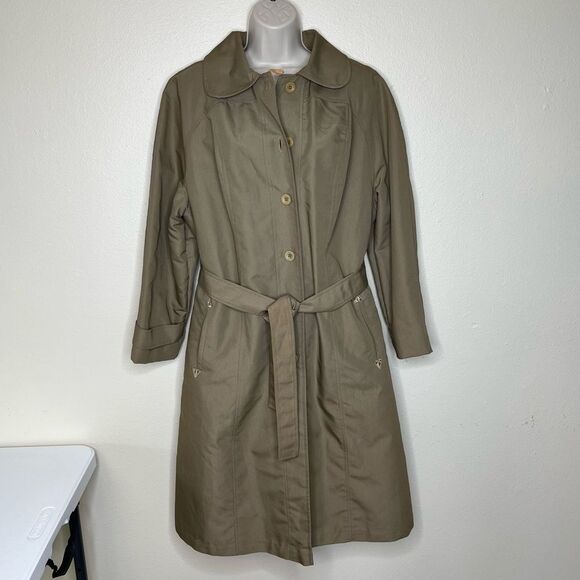 Vintage Tan Trench Coat Lined Button Front Tie Belt Union Label Women Medium - Picture 14 of 14